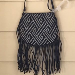 Fringe crossbody bag with Aztec print